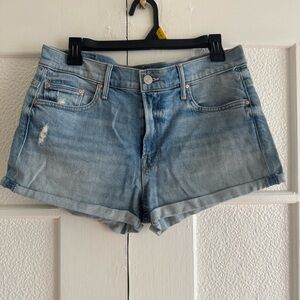 Mother Light Blue Denim Roll-Hem Women's Shorts